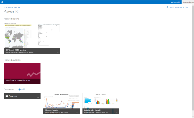 Screenshot showing an example of a Power BI site dashboard