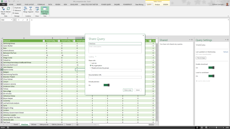 Screenshot showing a Power Query being shared in Excel
