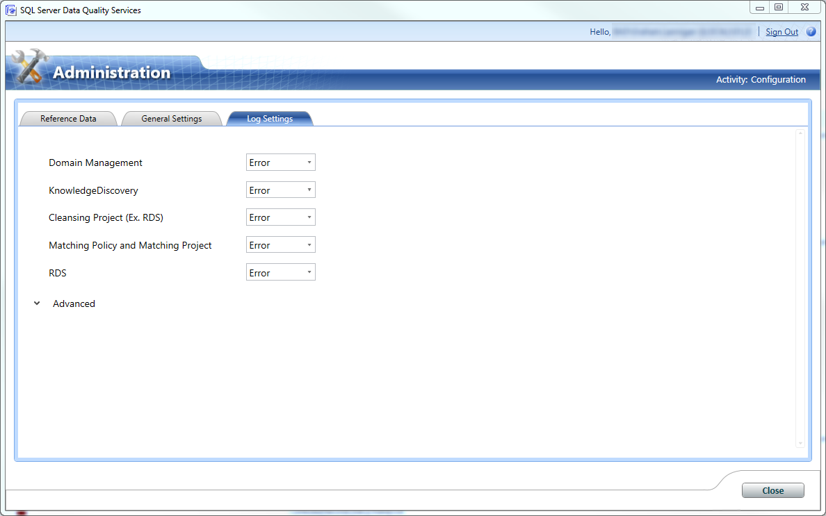 Data Quality Client Configuration Panel