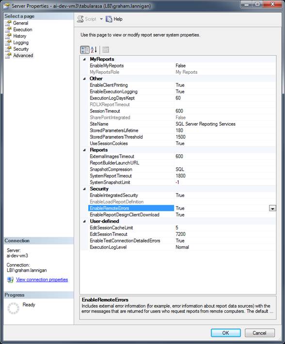 Screenshot of the SSMS Server Properties dialog 