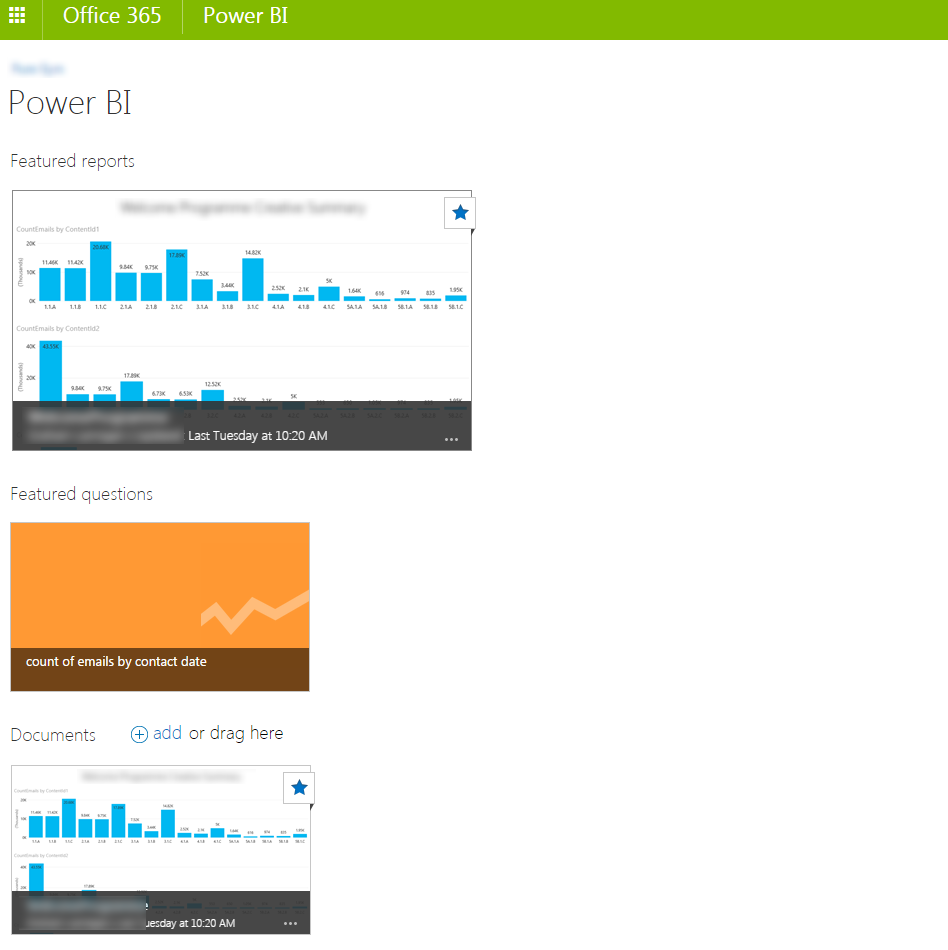 Screenshot of Power BI within Sharepoint Online