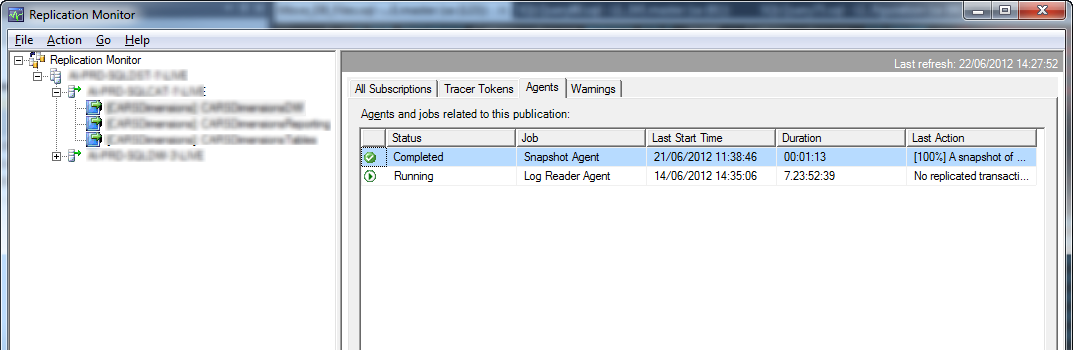 Screenshot of SQL Server Replication Monitor