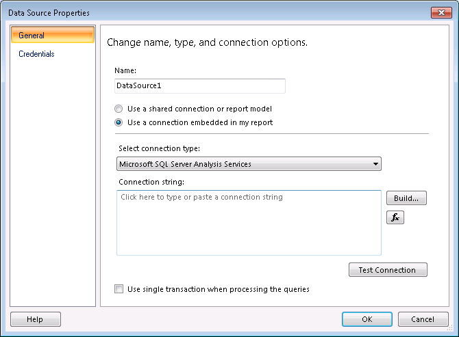 Screenshot of Report Builder Data Source dialog box