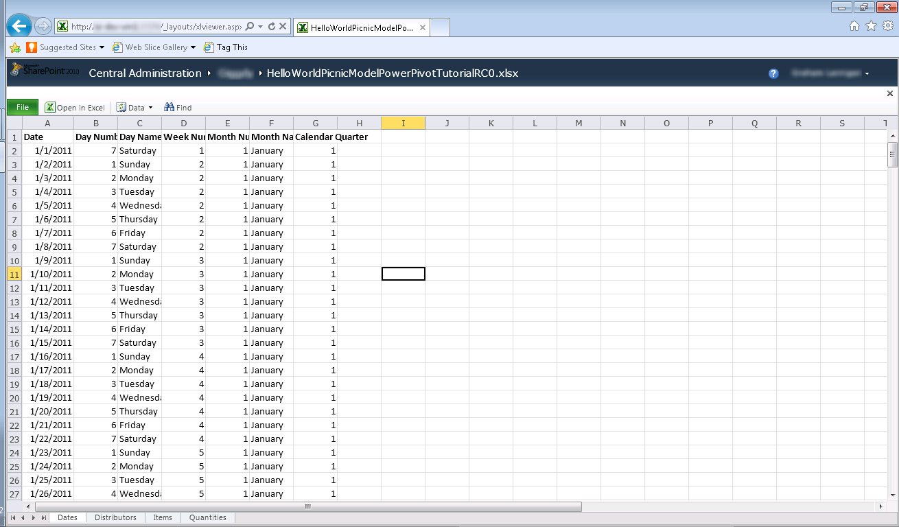 Screenshot of Excel Online