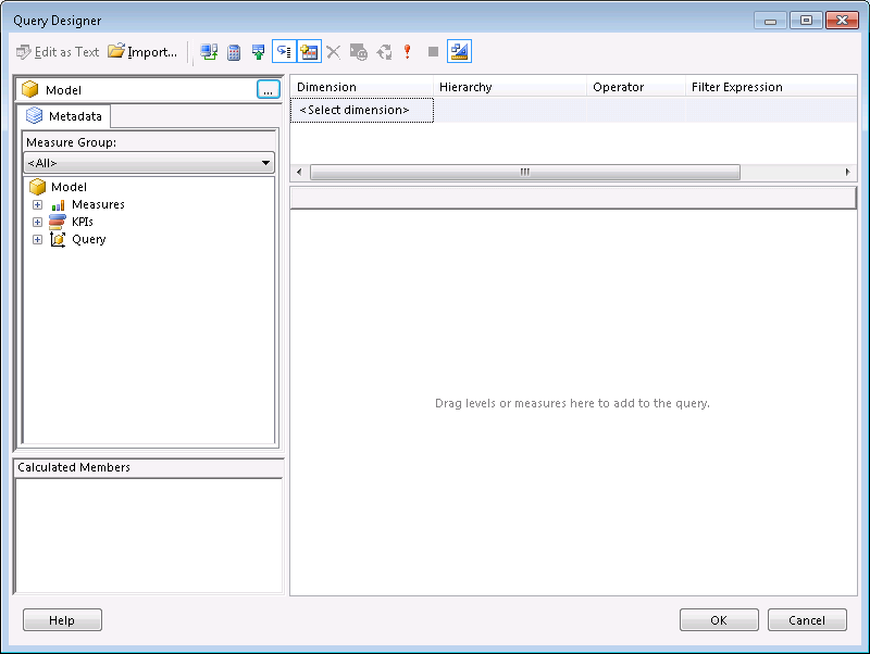 Screenshot of the SSAS query designer