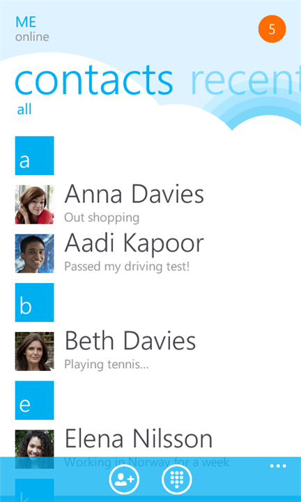 Screenshot of Skype on Windows Phone