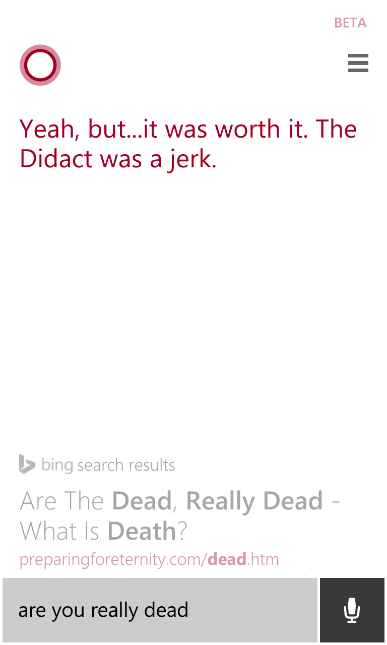 Screenshot of Cortana on Windows Phone