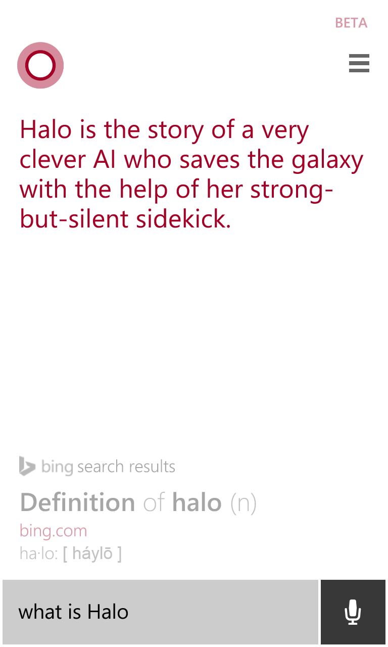 Screenshot of Cortana on Windows Phone